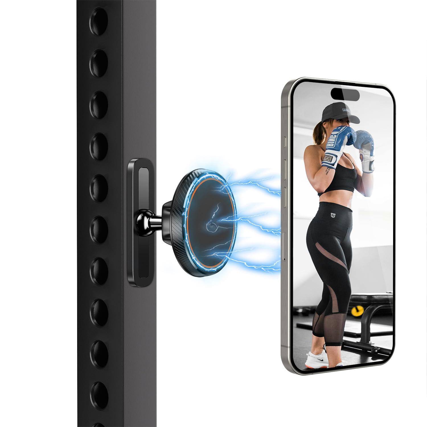 Alt View 6. Stylel Star - Magnetic Phone Holder For Gym Alloy Base & Ball Joint Attach To Metal Surfaces Dual Mount Magsafe 12-17 Series - Default.