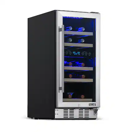 Front. NewAir - 15” Built-in 29 Bottle Dual Zone Compressor Wine Fridge with Recessed Kickplate and Carbon Filter - Stainless Steel.