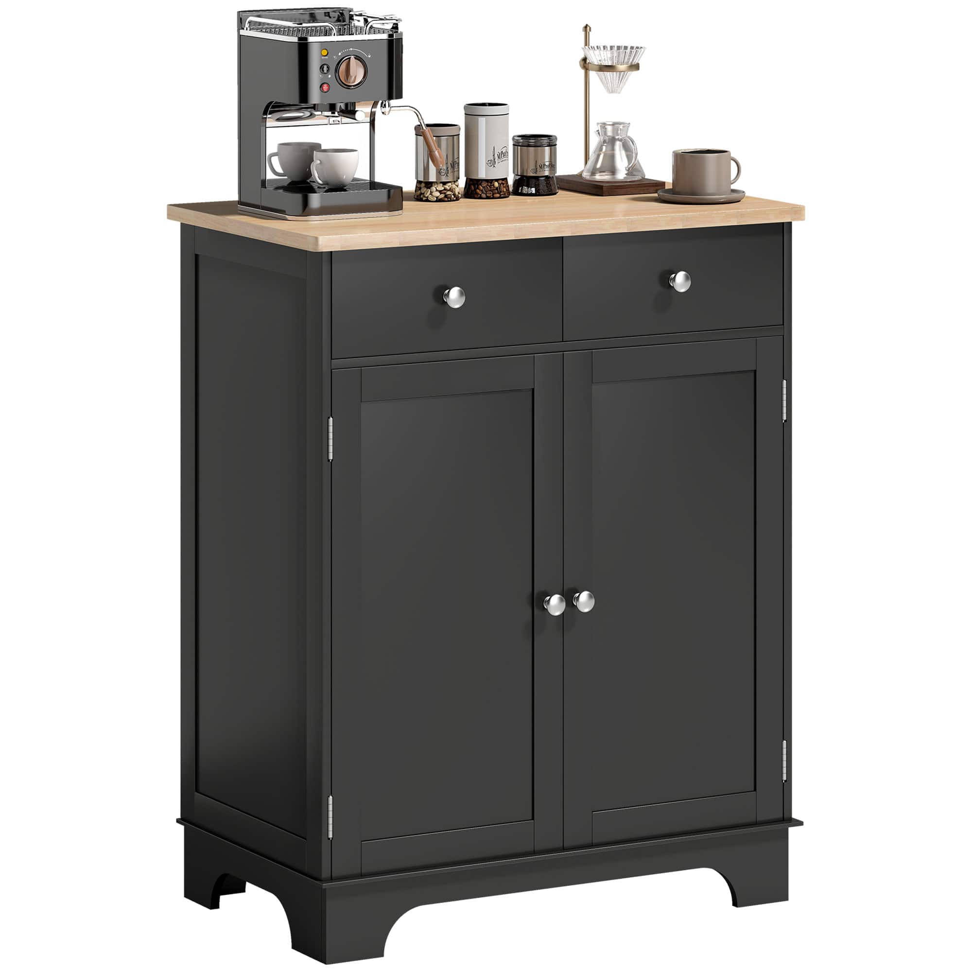 Homcom - Storage Cabinet, Sideboard Floor Cupboard with Solid Wood Top, Adjustable Shelf - Black