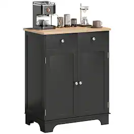 Homcom - Storage Cabinet, Sideboard Floor Cupboard with Solid Wood Top, Adjustable Shelf - Black