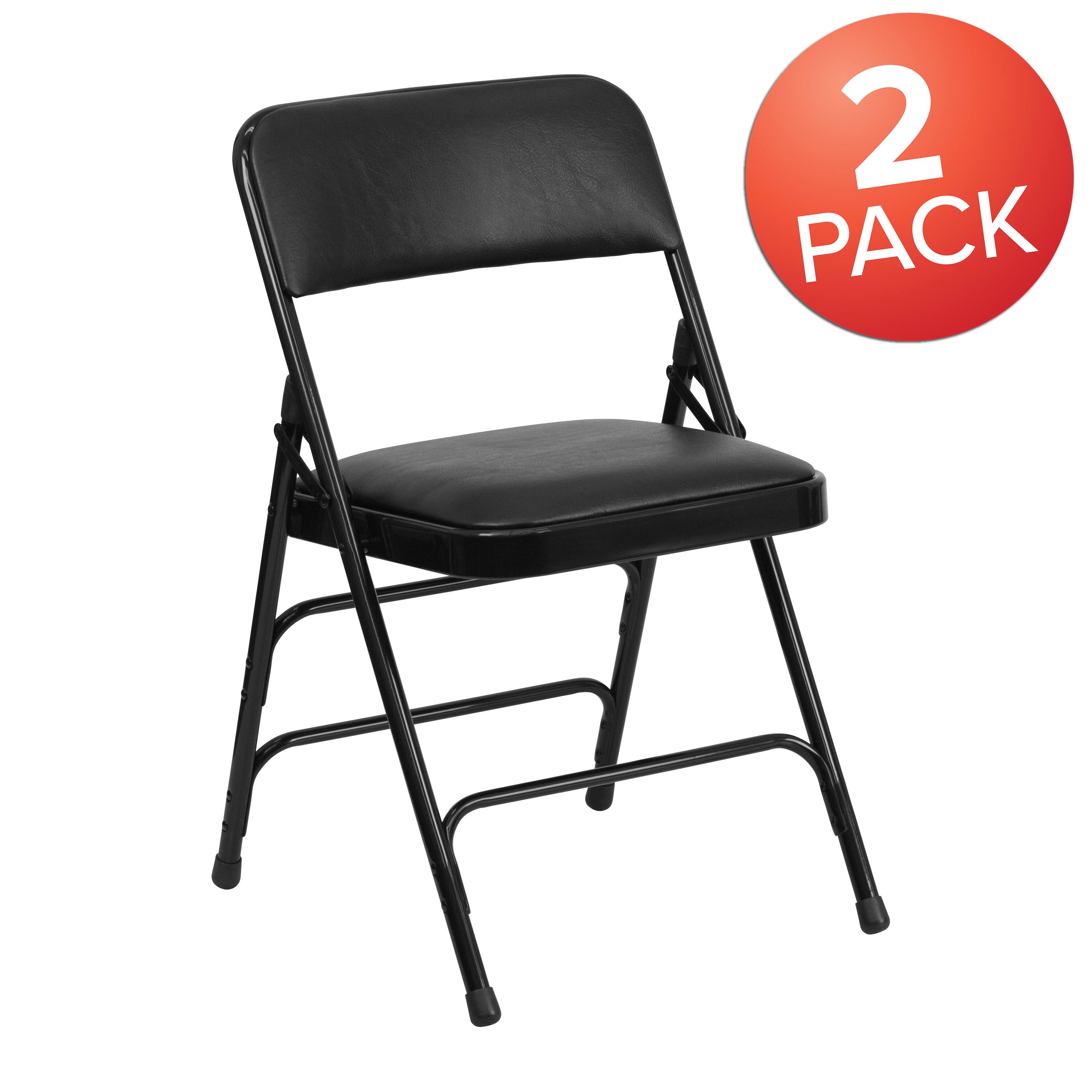 Alt View 1. Emma + Oliver - 2 Pack Home & Office Portable Party Events Padded Metal Folding Chair - Black Vinyl/Black Frame.