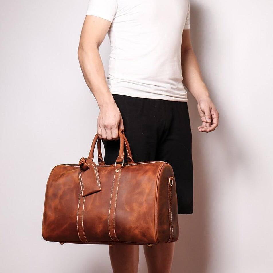 Alt View 1. Steel Horse Leather - The Brandt Weekender | Small Leather Duffle Bag - Brown.