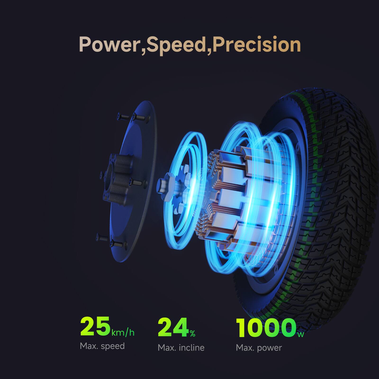 Power, Speed, Precision

25 km/h Max. speed
24% Max. incline
1000w Max. power
