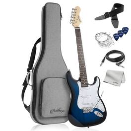 Ashthorpe - 39-in Full-Size Electric Guitar Beginner Kit with Gig Bag - Blue-White