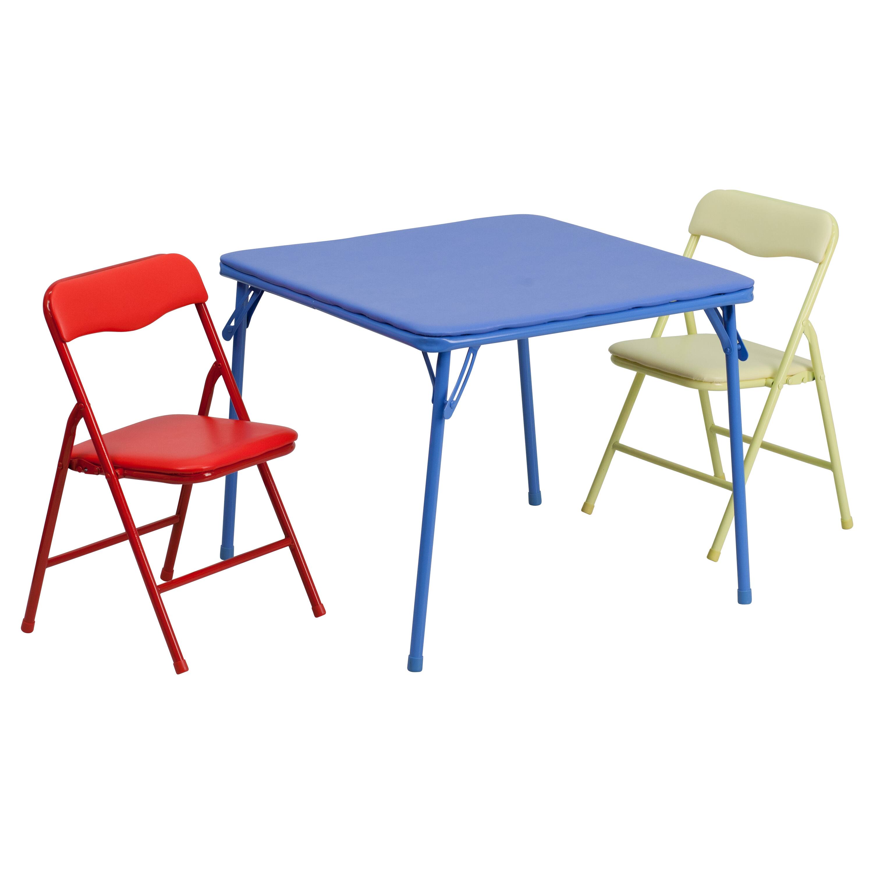 Alt View 1. Emma + Oliver - Kids 3 Piece Folding Table and Chair Set - Kids Activity Table Set - Blue.