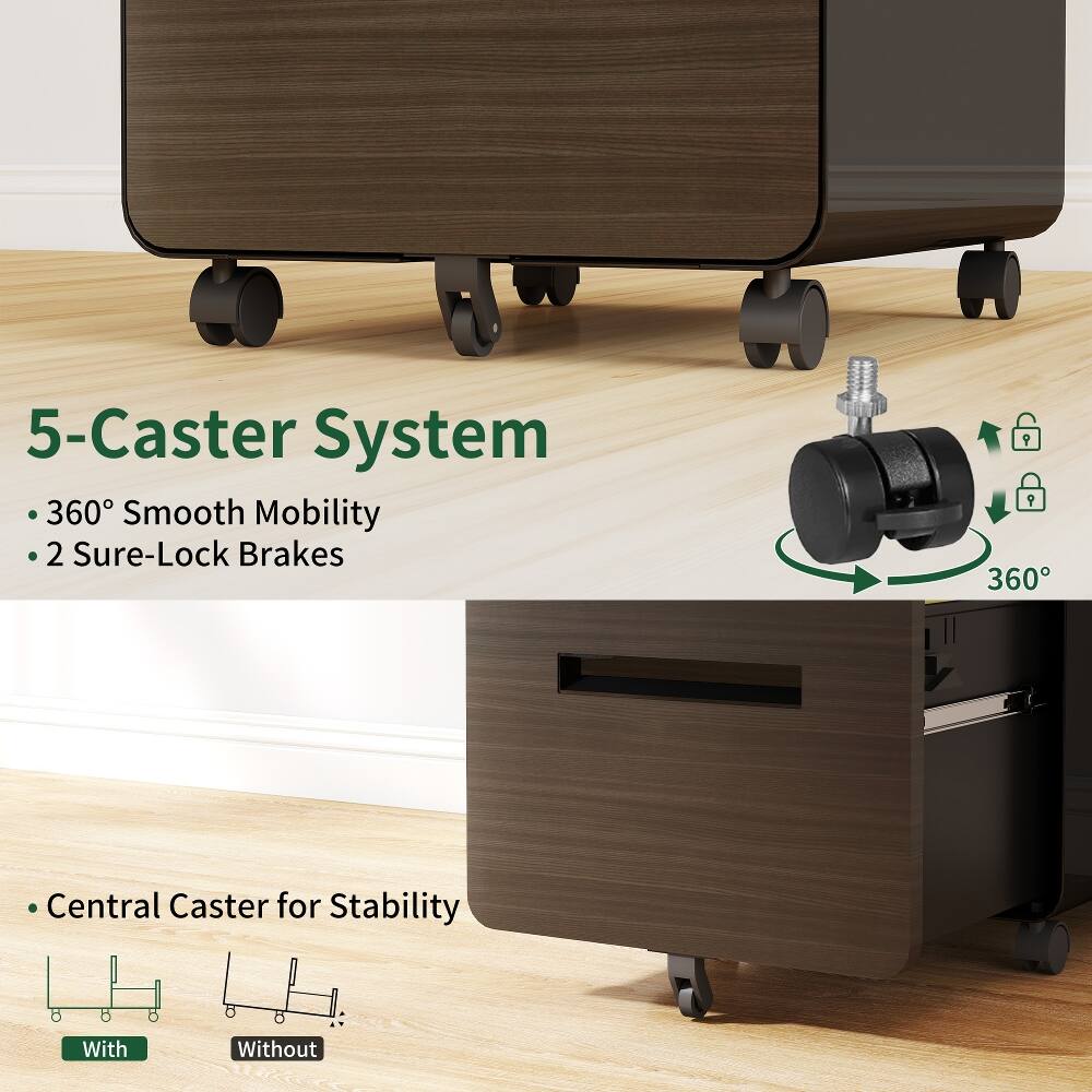 5-Caster System  
- 360° Smooth Mobility  
- 2 Sure-Lock Brakes  

Central Caster for Stability  
With  
Without