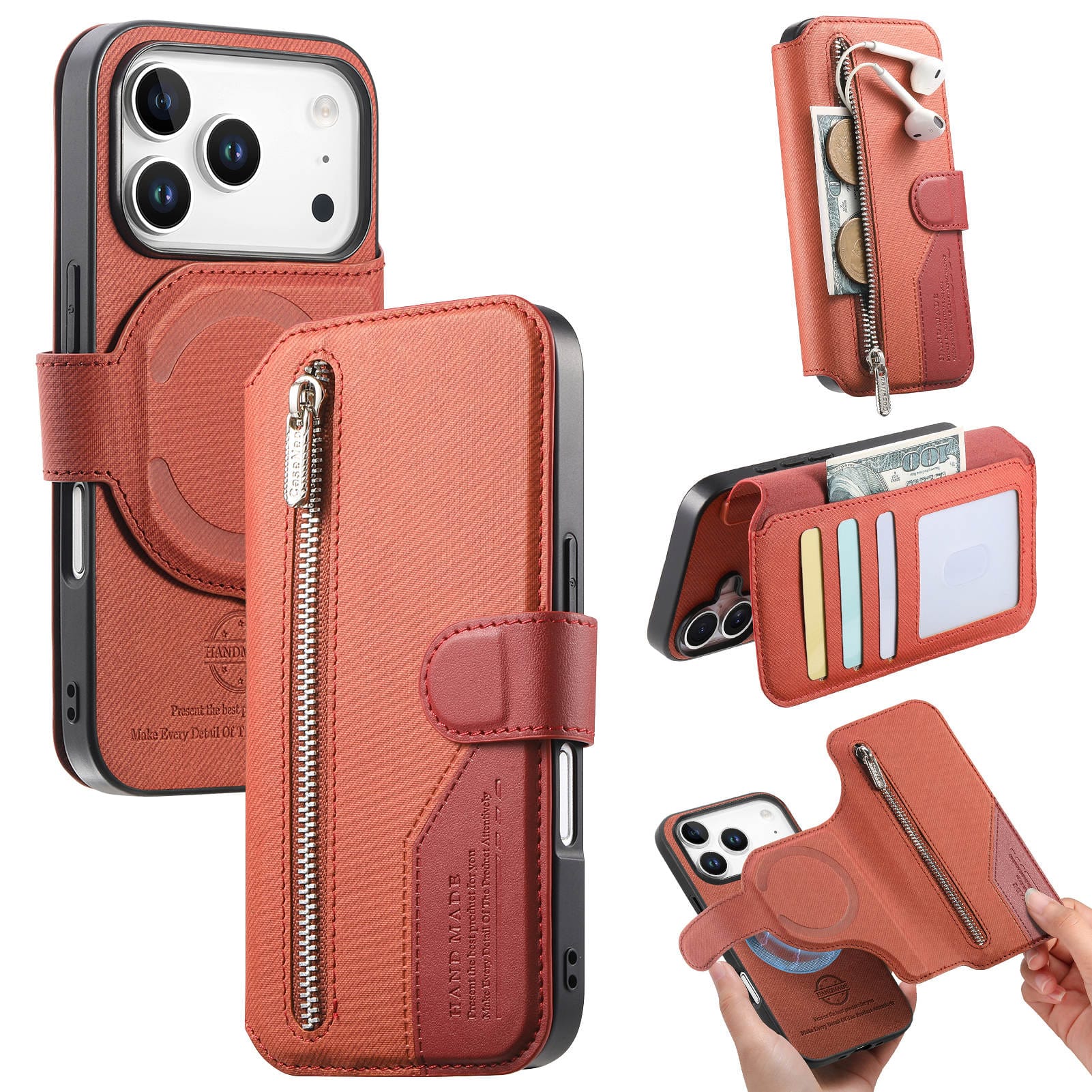 UUCOVER - For Apple iPhone 17 Pro Zipper Wallet Case with Magnetic Detachable RFID Blocking Card Slot Cash Holder Flip Stand Cover - Brown price history on PriceWatchPro