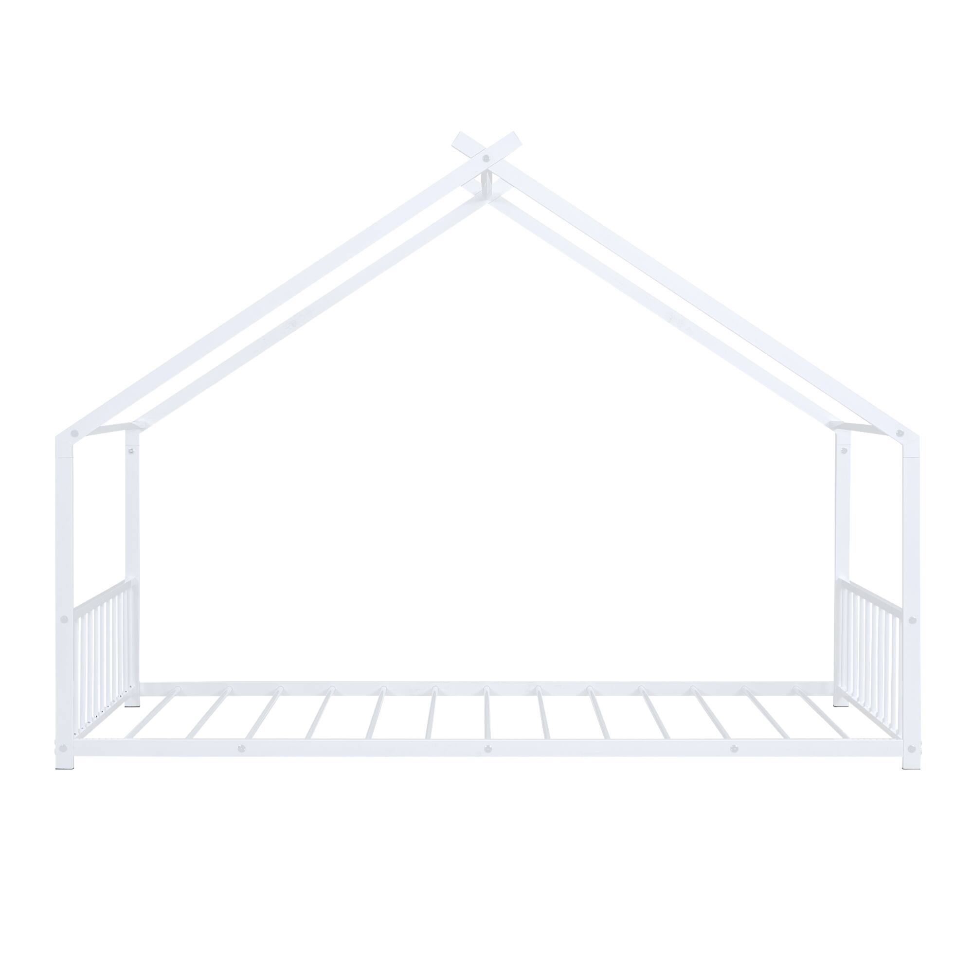 Alt View 5. GOODSILO - Twin Size Metal House Frame Bed with Playful Roof Design for Children's Bedroom and Play Area - White.