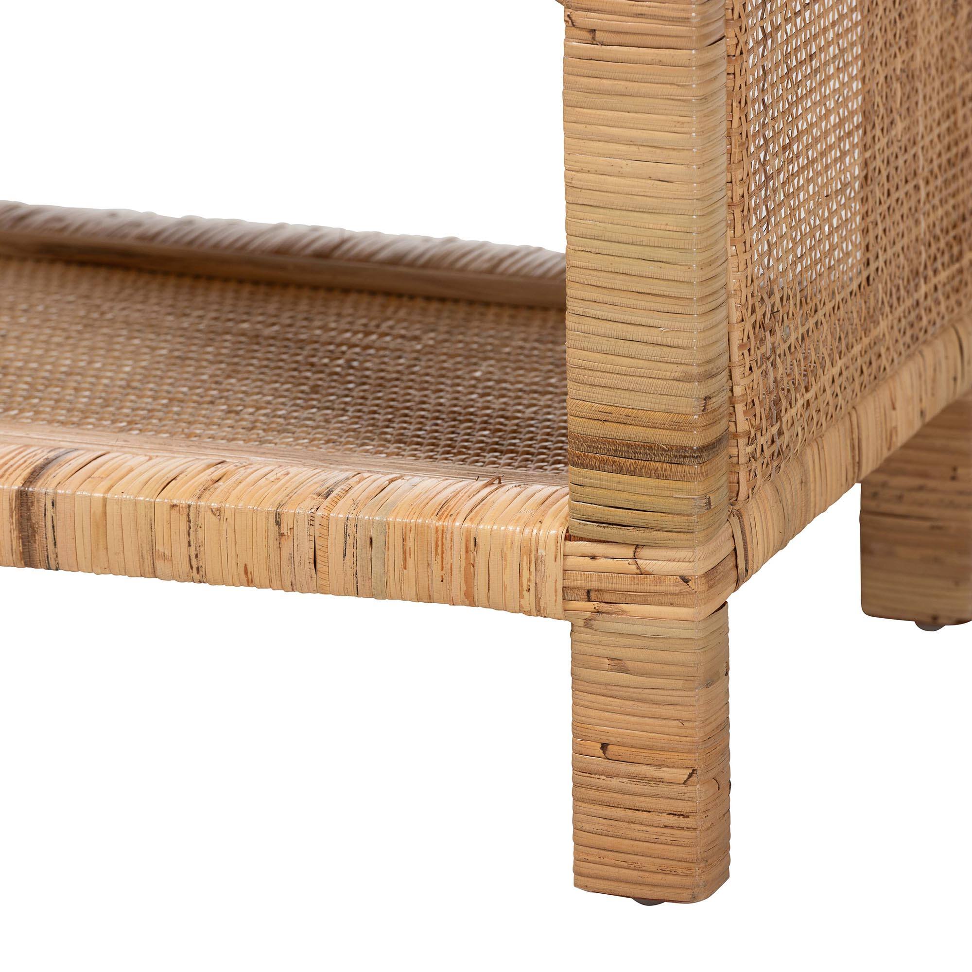 Back. bali & pari - Abelia Natural Rattan 4-Tier Display Shelf - Handwoven Boho Coastal Bookcase or Entryway Storage, Lightweight - Natural.