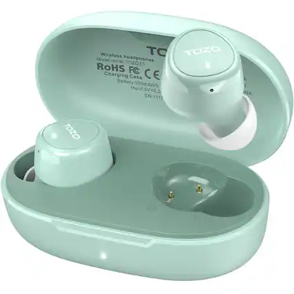 Wireless headphones
Model name: TOZO E1
ROHS FC Charging Case
CE
Battery: 300mAh/3.5V
Input: 5V=0.5A
SN: 1117
TOZO
L R