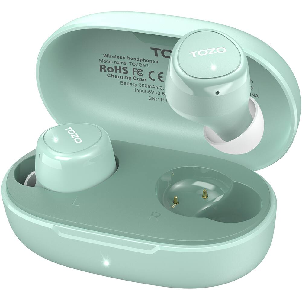 Wireless headphones
Model name: TOZO E1
ROHS FC Charging Case
CE
Battery: 300mAh/3.5V
Input: 5V=0.5A
SN: 1117
TOZO
L R