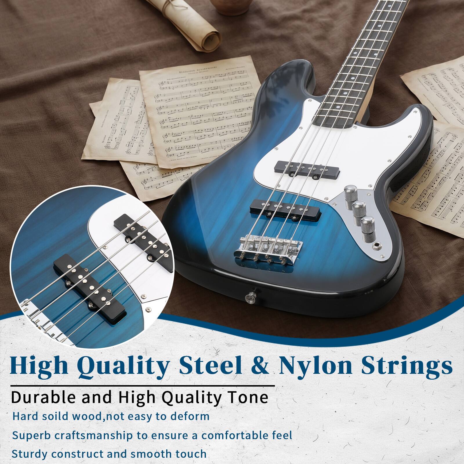 BEXONITY

High Quality Steel & Nylon Strings

Durable and High Quality Tone

Hard solid wood, not easy to deform

Superb craftsmanship to ensure a comfortable feel

Sturdy construct and smooth touch