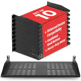 Pyle - 19-Inch 1U Server Rack Shelf - 10 pcs. Vented Metal Shelves for Optimal Airflow, Wall or Rack Mountable - Black