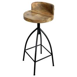 Manhattan Lane - Pia 32-35 Extra Tall Adjustable Barstool, Natural Brown Mango Wood Seat, Iron Frame - Brown and Black