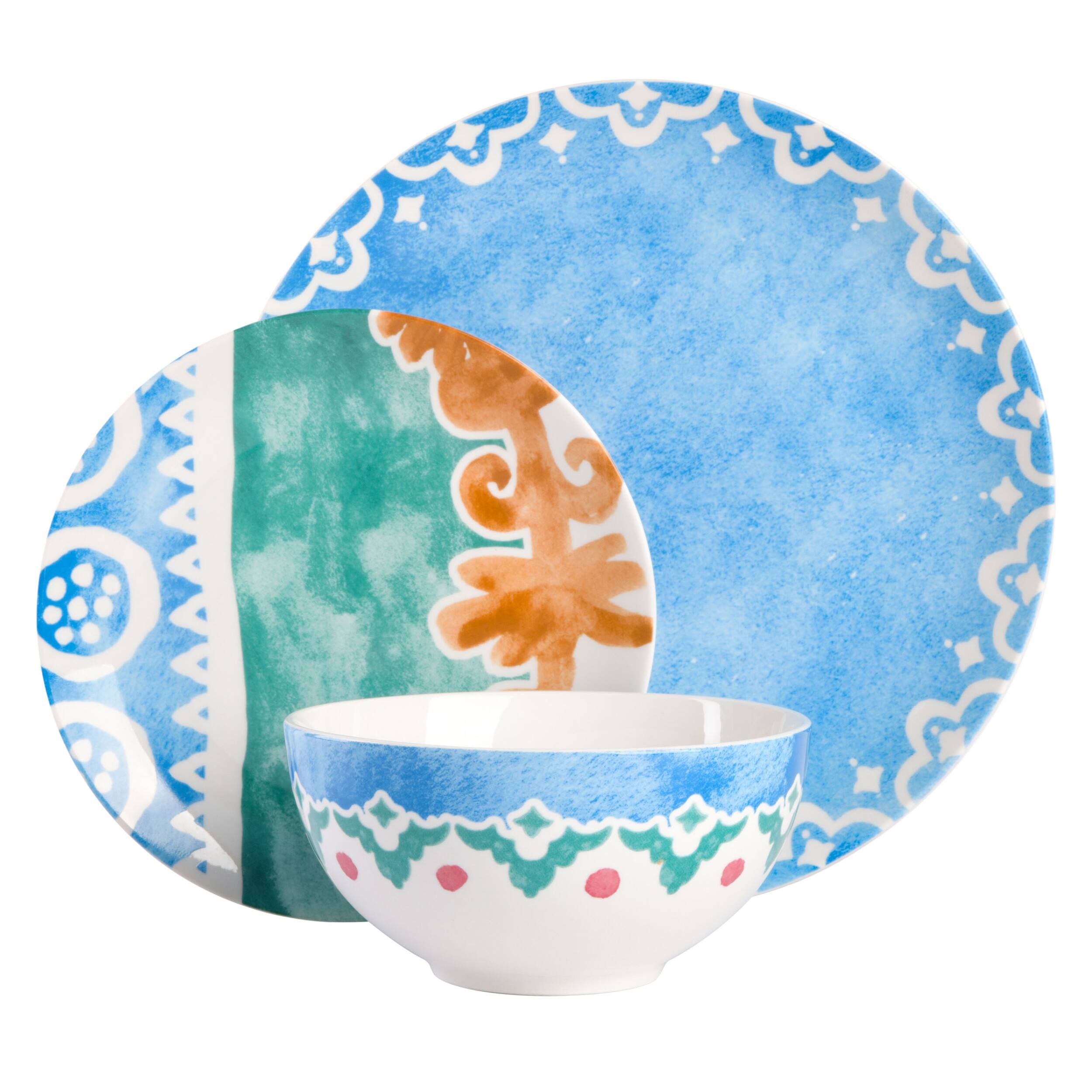 Alt View 1. Gibson - Spice by Tia Mowry Savory Saffron 18 Piece Round Fine Ceramic Dinnerware Set in Golden Blue - Golden Blue.