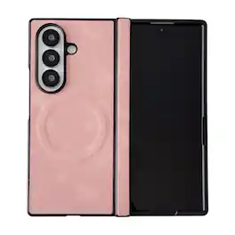 Dteck - Magnetic Leather Texture Phone Case for Samsung Galaxy Z Fold8 Ultra with Screen Protector, Hard PC Protective Cover - Pink