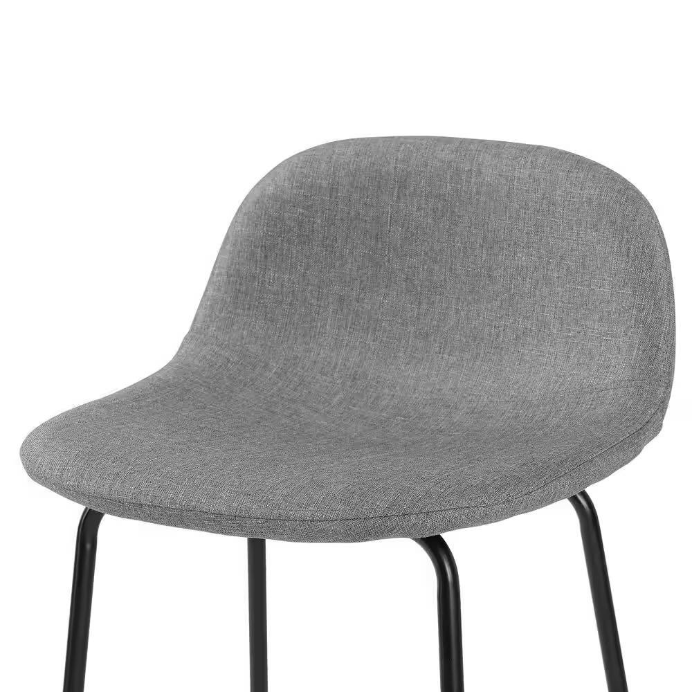 Back. Hivvago - Set of 2 - Modern Low Back Barstool with Black Metal Frame and Grey Linen Seat - grey.