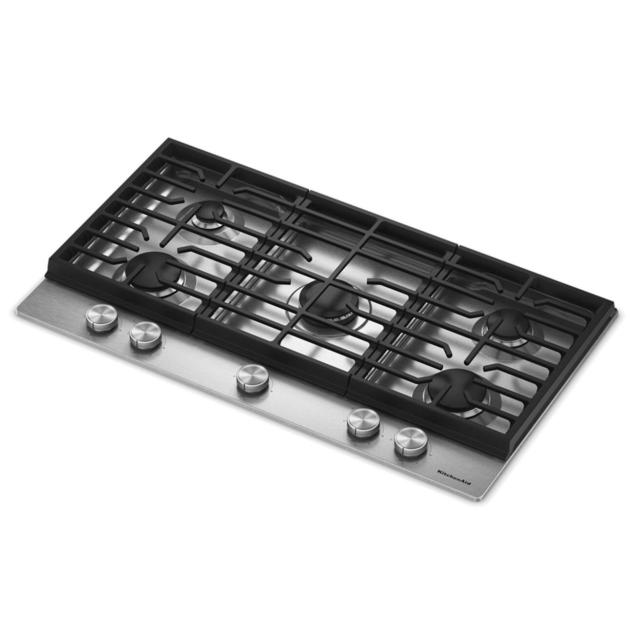 Angle. KitchenAid - 36 in. Gas Cooktop with 5 Versatile Burners - Stainless Steel.