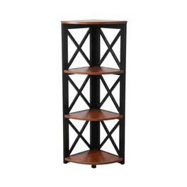 FurniFact - Corner Bookcase in Neutral Finish with Stable Support and Durable Construction - Cherry