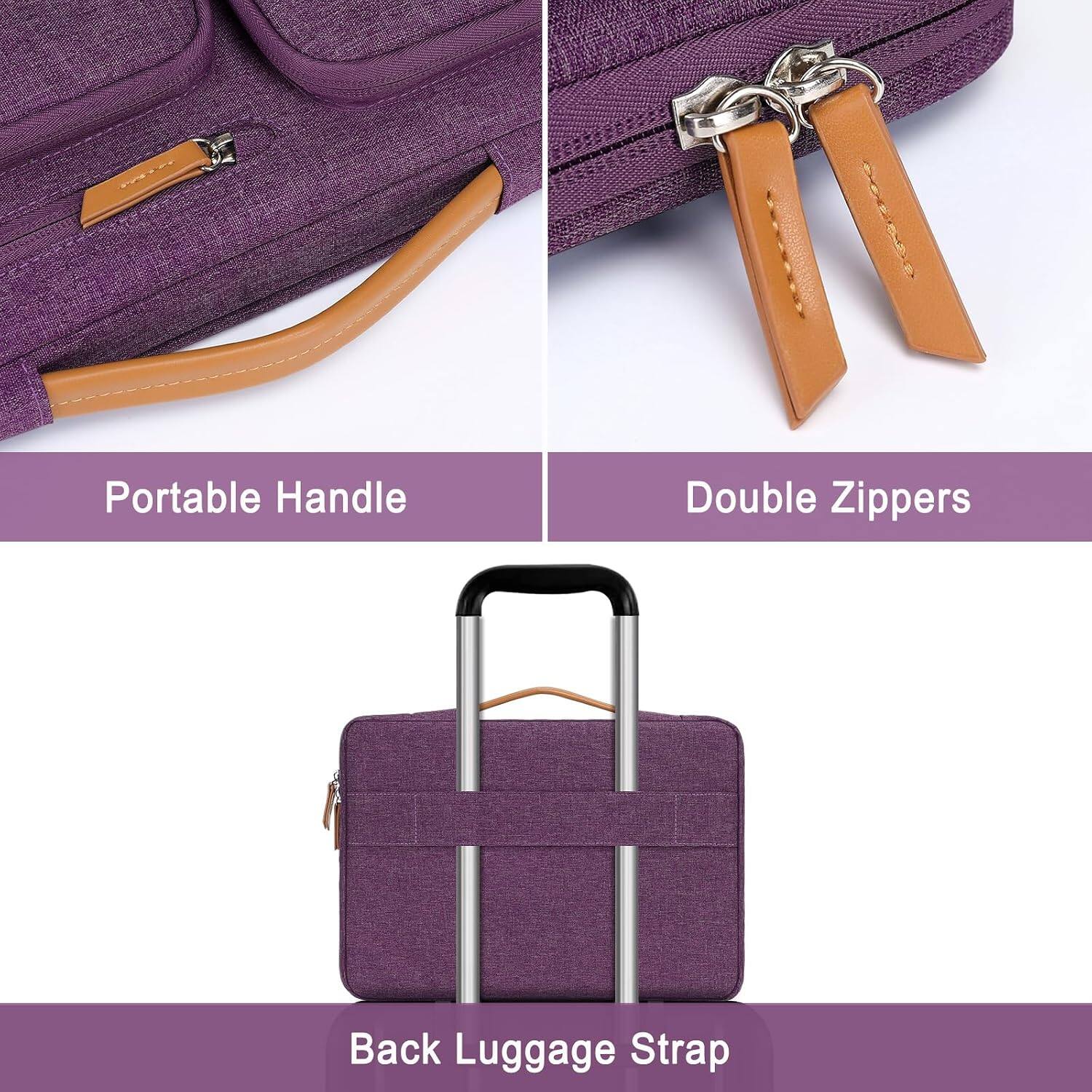Portable Handle  
Double Zippers  
Back Luggage Strap