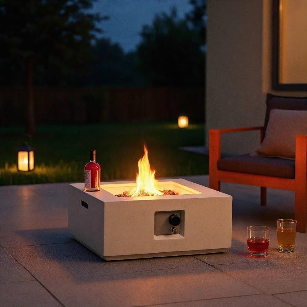 Front. Kadyn - Fire Pit Fire BowlOutdoor Firepit28 Inch 40000 BTU Square Propane Gas Fire Pit with PVC CoverWhite - White.