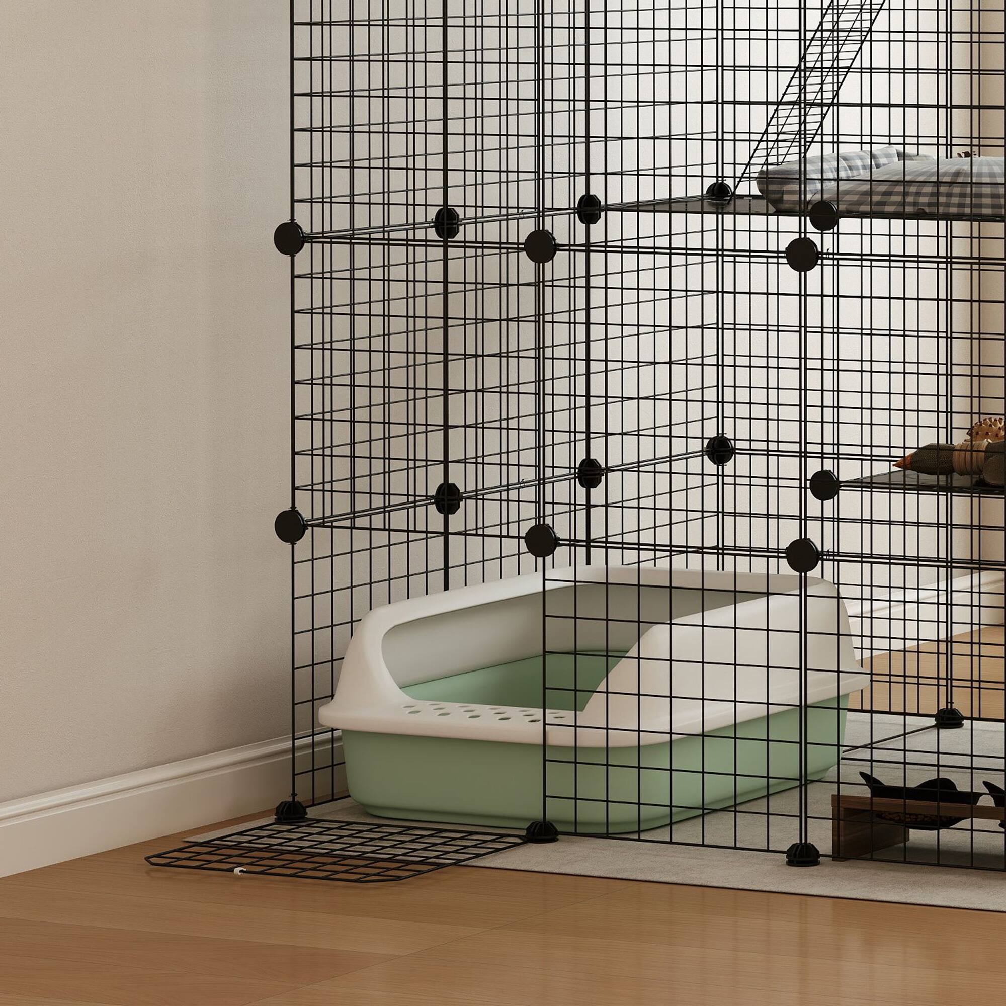 Alt View 5. Pawhut - Cat Cage Indoor, DIY 4 Tier Enclosure, Hammock, 3x3x4 Detachable Wire, Ramps, 1-3 Cats, 41"Lx41"Wx55"H.