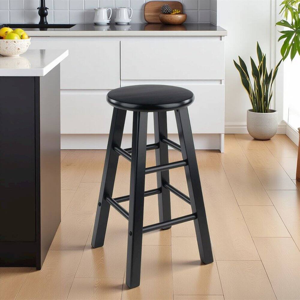Alt View 3. FurniFact - Black Wooden Barstools – Set of 2 Stools for Kitchen Counter or Bar - Black.