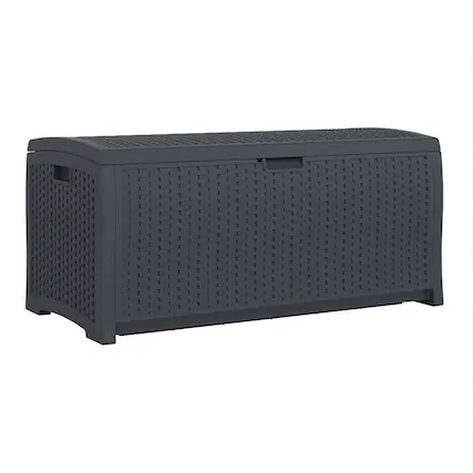 Front. Suncast - Suncast 73 Gallon Resin Wicker Outdoor Patio Storage Deck Box, Cyberspace - Cyberspace.