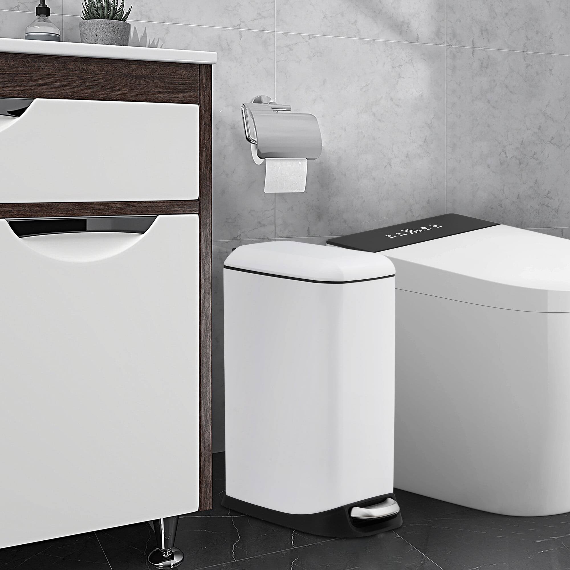 Angle. Homhougo - Bathroom Trash Can with Lid, 12L Stainless Steel Bin, Soft Close Pedal, Fingerprint Resistant - White.