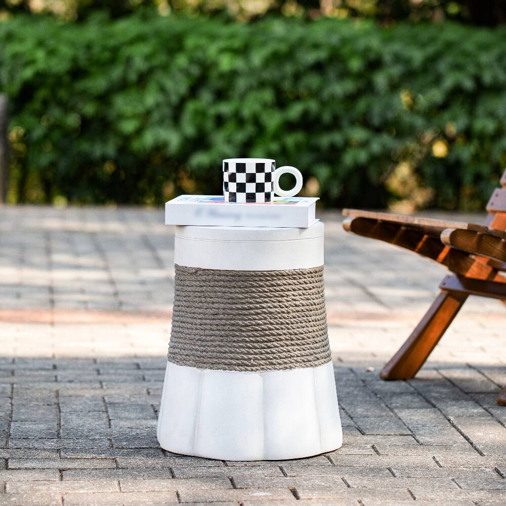 Left. Loheer - Loheer MGO Side Table Outdoor End Table Retro Woven Rope Fan-Base Accent Table Light Gray Brown - Light Gray, Brown.