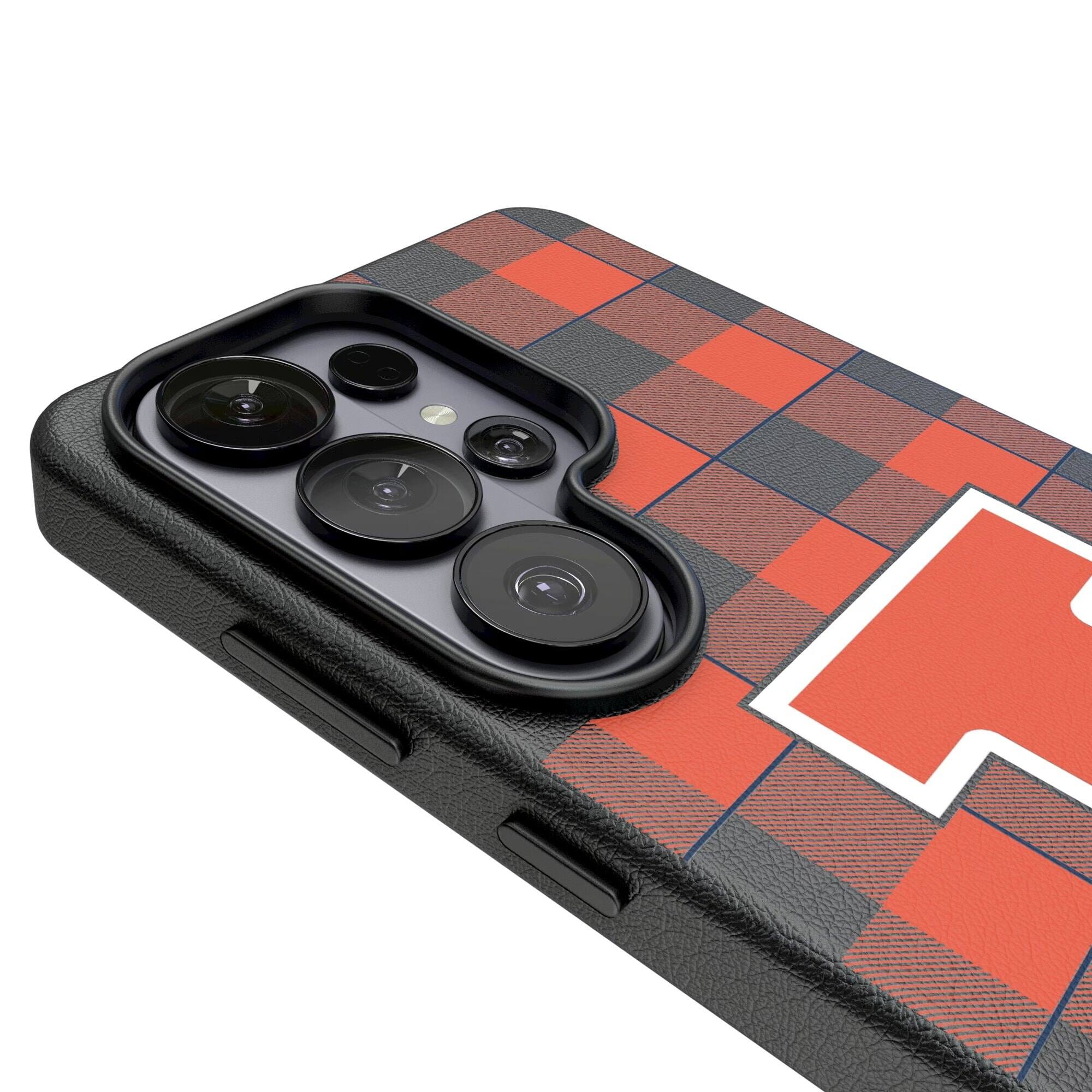 Alt View 2. Keyscaper - Illinois Fighting Illini Plaid Galaxy Magnetic Bump Case - S24 Ultra - Black.