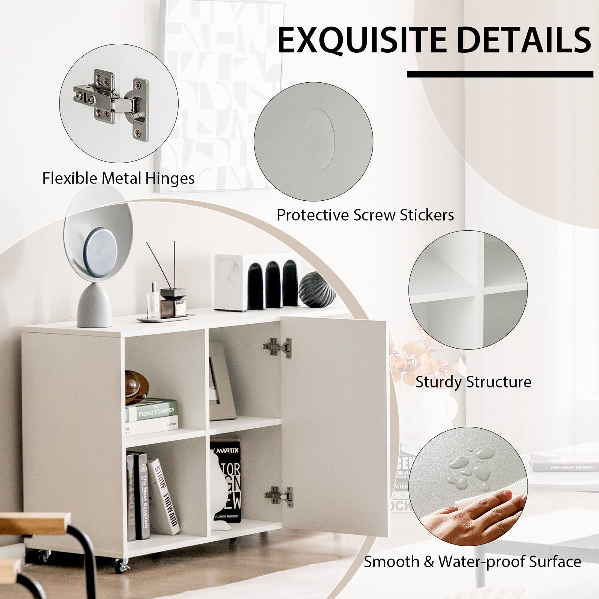 EXQUISITE DETAILS
Flexible Metal Hinges
Protective Screw Stickers
Sturdy Structure
Smooth & Water-proof Surface