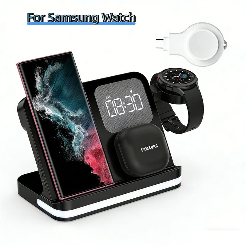 RISOKEYS - Universal 3-in-1 Wireless Charger - Charging for Samsung, Phone, Earphone, Watch, Wireless Charger with Desk Lamp,Black - Black