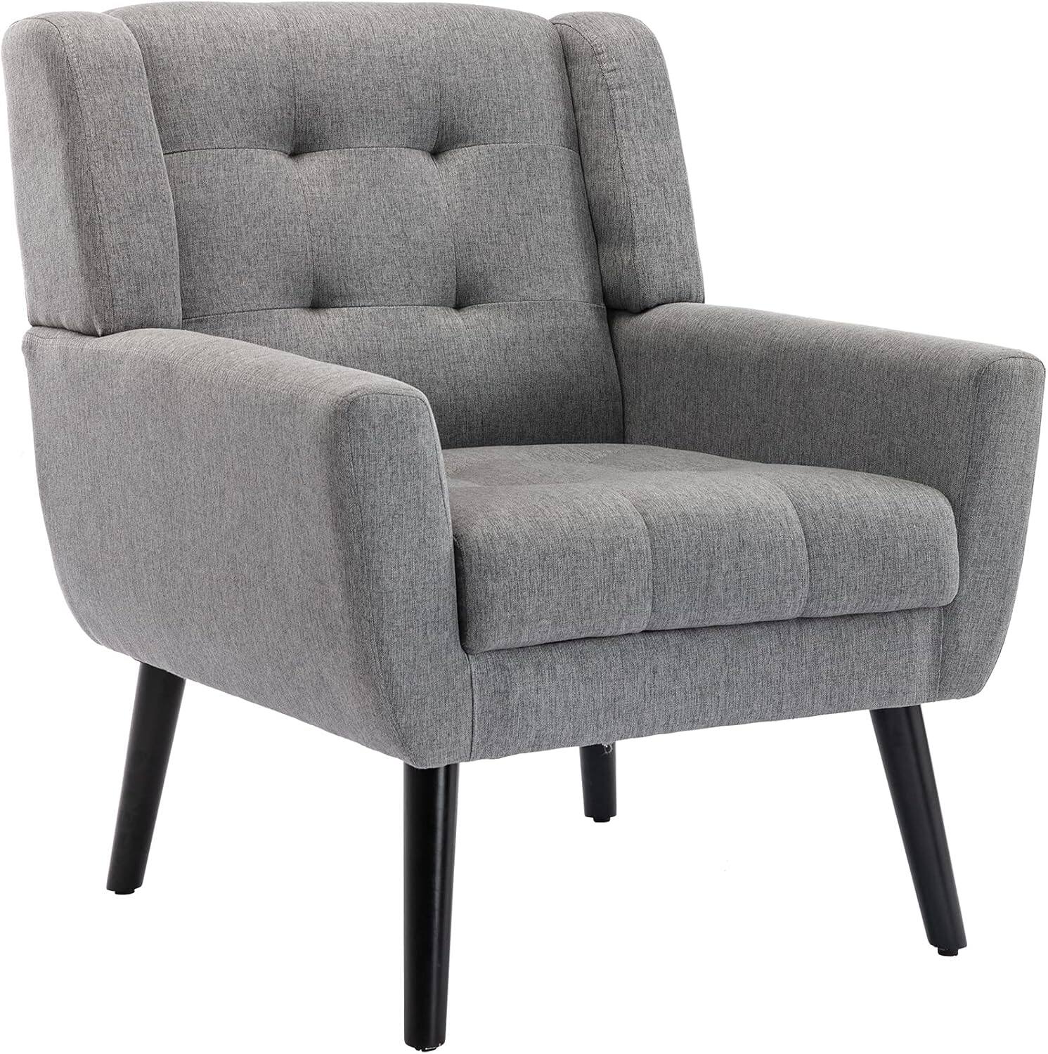 Alt View 1. Trinkets Crazed - Midcentury Modern Accent Chair with Arms, Upholstered Fabric Reading Side Chair - light gray.