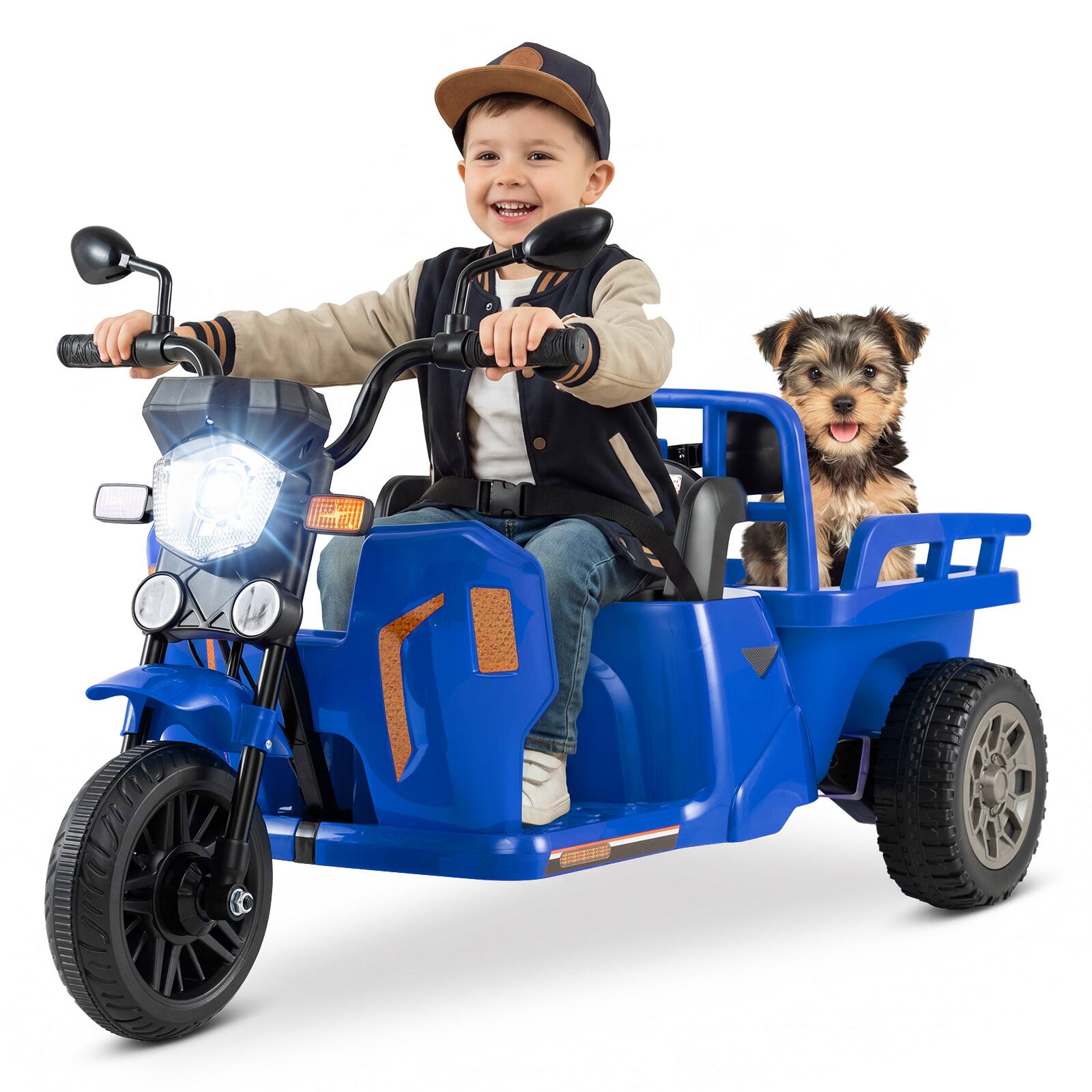 Alt View 7. Costway - Costway 12V Kids Motorcycle with 3 Wheels, Trailer, Shovel, 2 x 75W Motors, 2 Speed Levels - Blue.