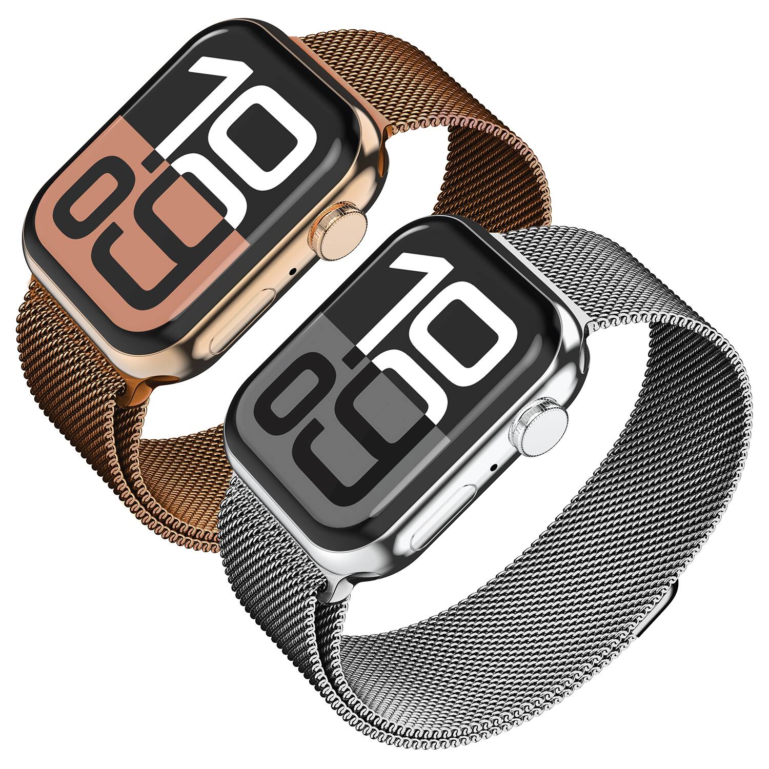 Front. Vena - 2 Pack For Apple Watch Band Series 10 42mm Series 7 41mm Band Series 9, Stainless Steel  Apple Watch Band, Silver+Gold - Multi.