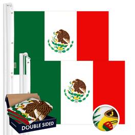 G128 - 2-Pack Mexico Flag — 6x10 ft Double-Sided Embroidered 210D Polyester with Brass Grommets - Green, White, Red