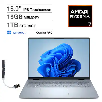 16.0" IPS Touchscreen
16GB MEMORY
1TB STORAGE
AMD RYZEN AI 7
Windows 11
Copilot+PC