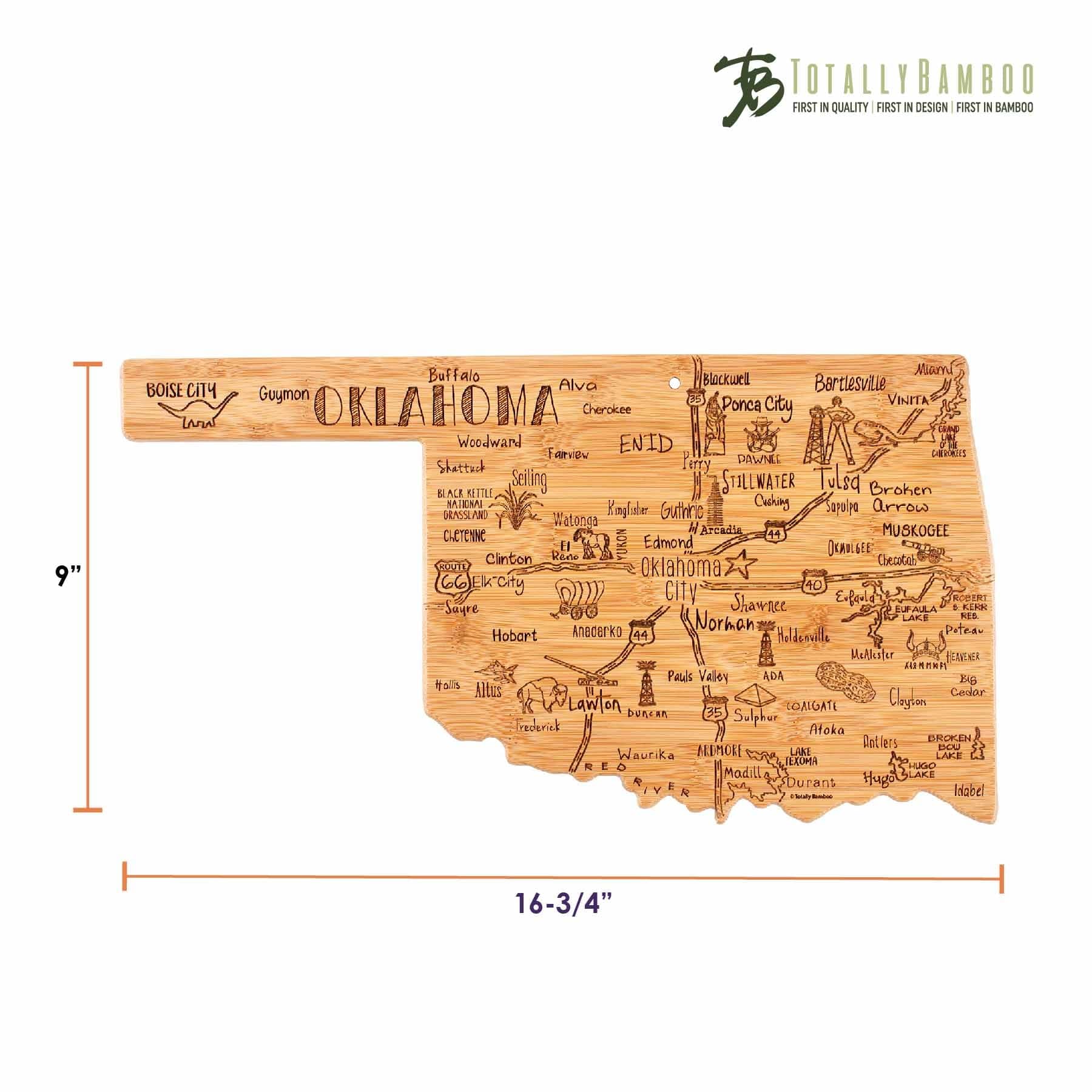 TOTALLY BAMBOO  
FIRST IN QUALITY | FIRST IN DESIGN | FIRST IN BAMBOO  

9" x 16-3/4"  

BOISE CITY  
LAWTON  
ENID  
WOODWARD  
SHATTUCK  
SEILING  
STILLWATER  
TULSA  
MUSKOGEE  
ENID  
OKLAHOMA CITY  
NORMAN  
HOBART  
ELK CITY  
CLINTON  
CHECOTOI  
MADILL  
WADOKA  
HOLLANDVILLE  
HOLLISTER  
CUSHING  
SAPOLE  
ARROW  
WATOKA  
ARCHDALE  
44  
MUSKOGEE  
EDMOND  
SHAWNEE  
ELK CITY  
CINCINNATI  
CHECOTOI  
OKLAHOMA CITY  
NORMAN  
HOBART  
ELK CITY  
CLINTON  
CHECOTOI  
MADILL  
WADOKA  
HOLLANDVILLE  
HOLLISTER  
CUSHING  
SAPOLE  
ARROW  
WATOKA  
ARCHDALE  
44  
MUSKOGEE  
EDMOND  
SHAWNEE  
