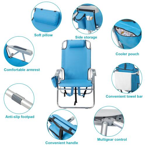 - Soft pillow
- Side storage
- Cooler pouch
- Comfortable armrest
- Convenient towel bar
- Anti-slip footpad
- Convenient handle
- Multigear control
