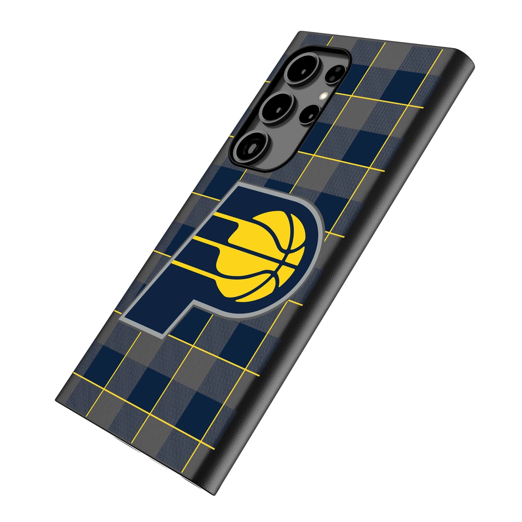 Alt View 1. Keyscaper - Indiana Pacers Plaid Galaxy Magnetic Bump Case - S25 - Black.