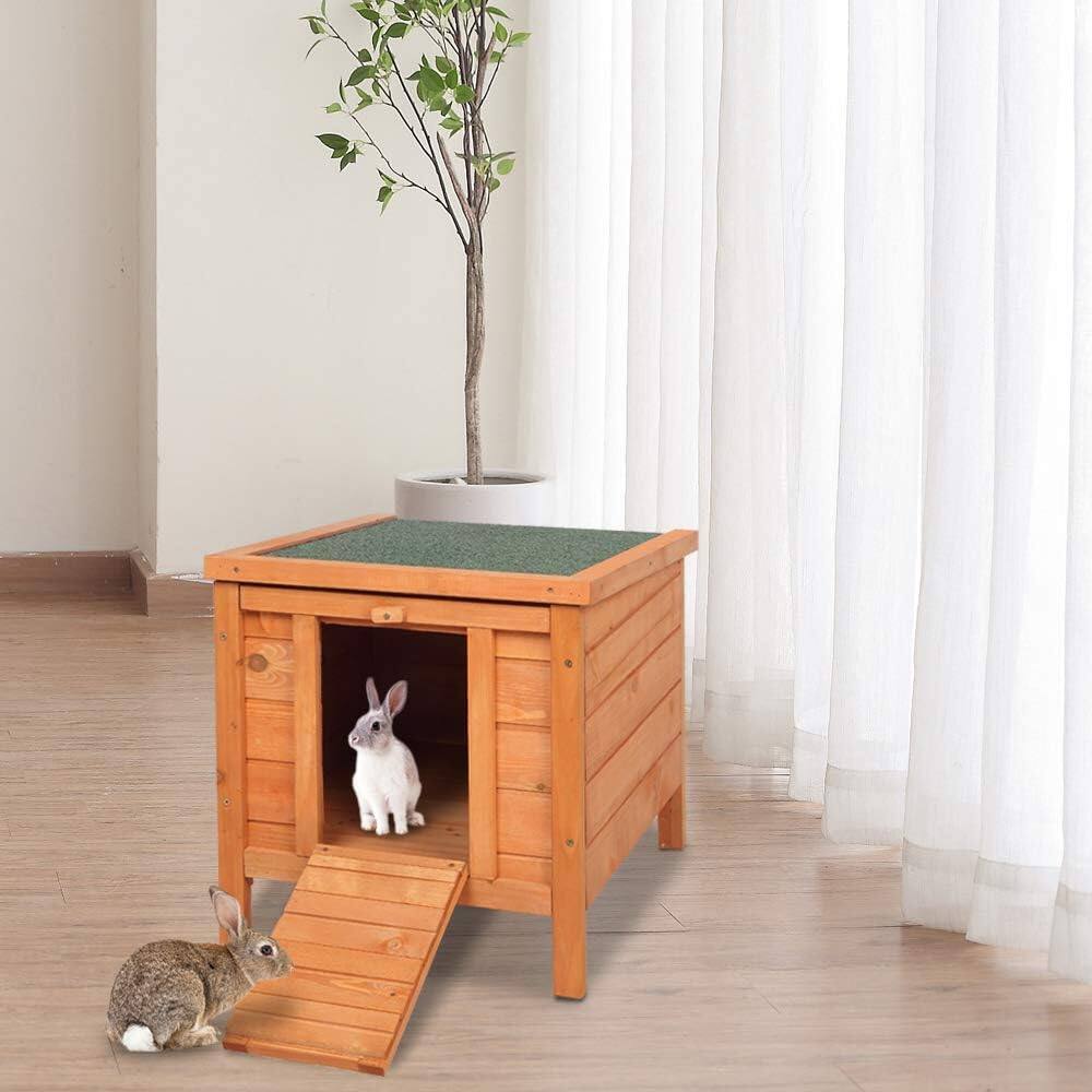 Alt View 5. Winado - 20in Wooden Waterproof Rabbit Hutch Chicken Coop, Hen House, Pet Cage with Openable Roof for Small Animal Outdoor Garden - Natural Wood.