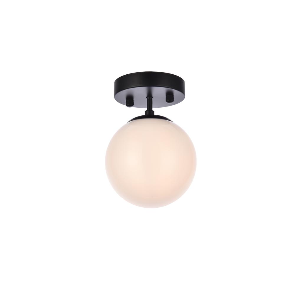 Back. Living District - Mimi six inch dual flush mount and bath sconce in black with frosted glass - Black And Frosted White.