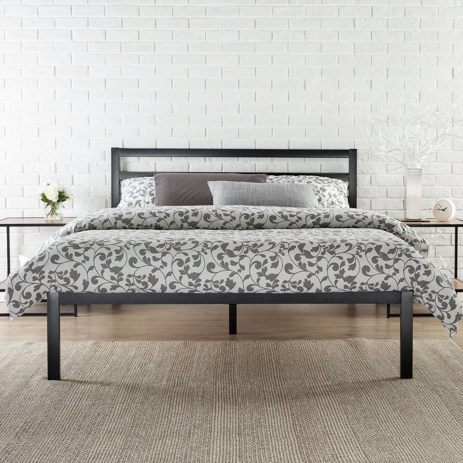 Left. Hivvago - Hivvago Queen Metal Platform Bed Frame with Headboard and Wood Slats - Black.