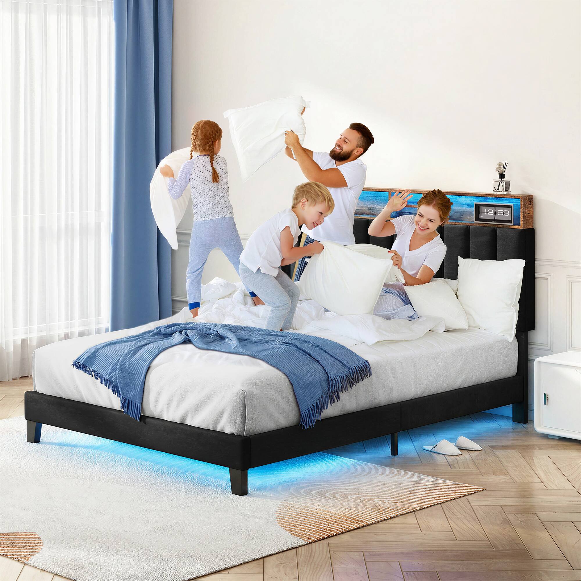 Alt View 1. Sersper - Sersper Multifunctional LED Storage Queen Bed Frame with Charging Ports, Black - Black.