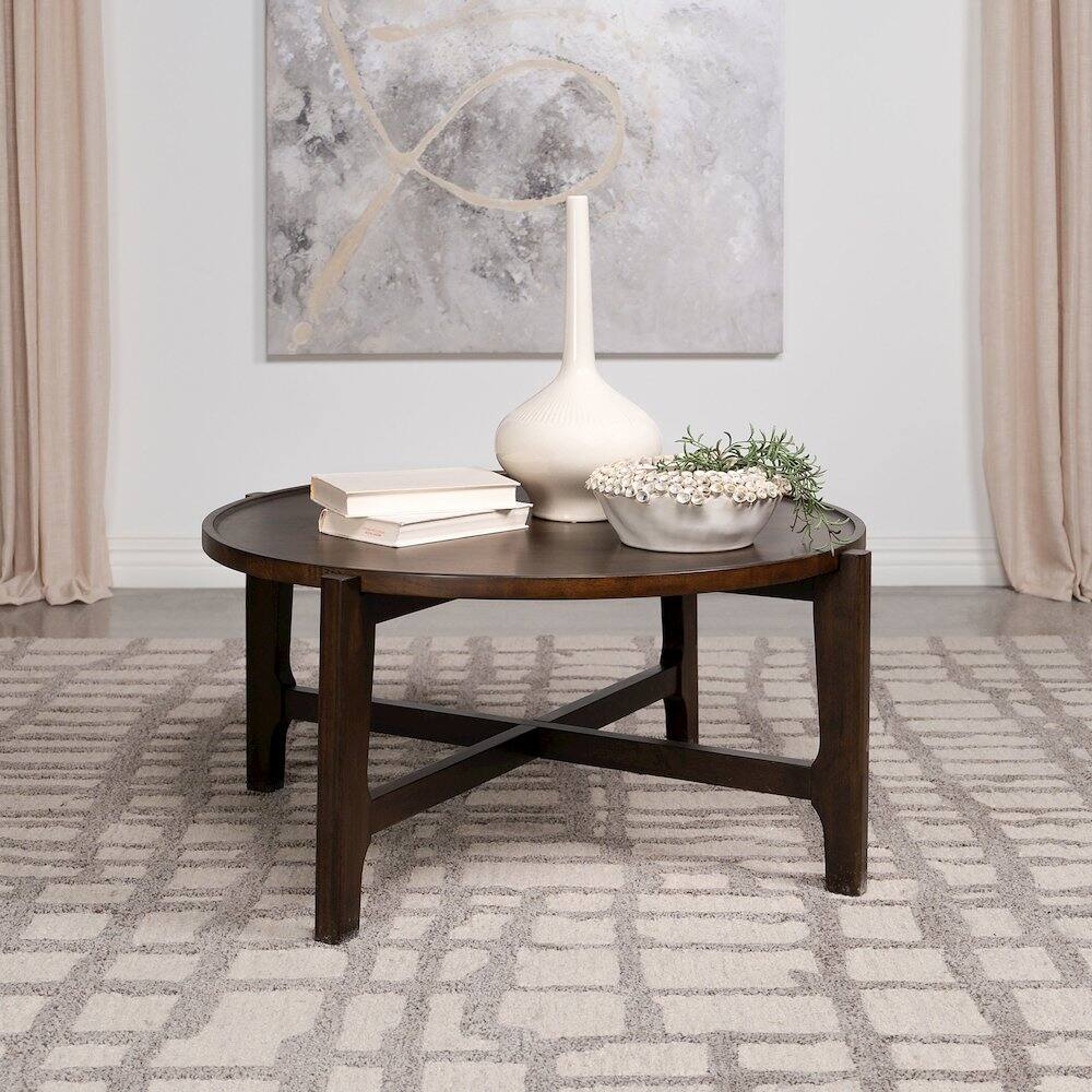 Alt View 5. Coaster Co. of America - Cota Round Solid Wood Coffee Table Dark Brown - Brown.