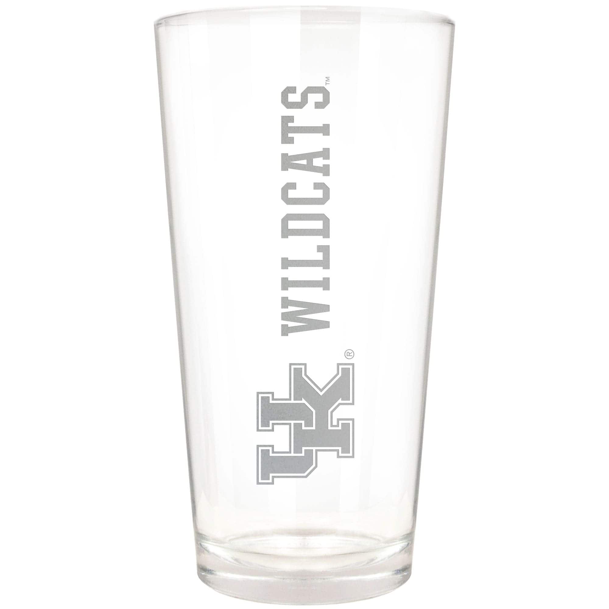 Front. Great American Products - Kentucky Wildcats Etched 16oz. Vertical Rally Cry Pint Glass - Multicolor.