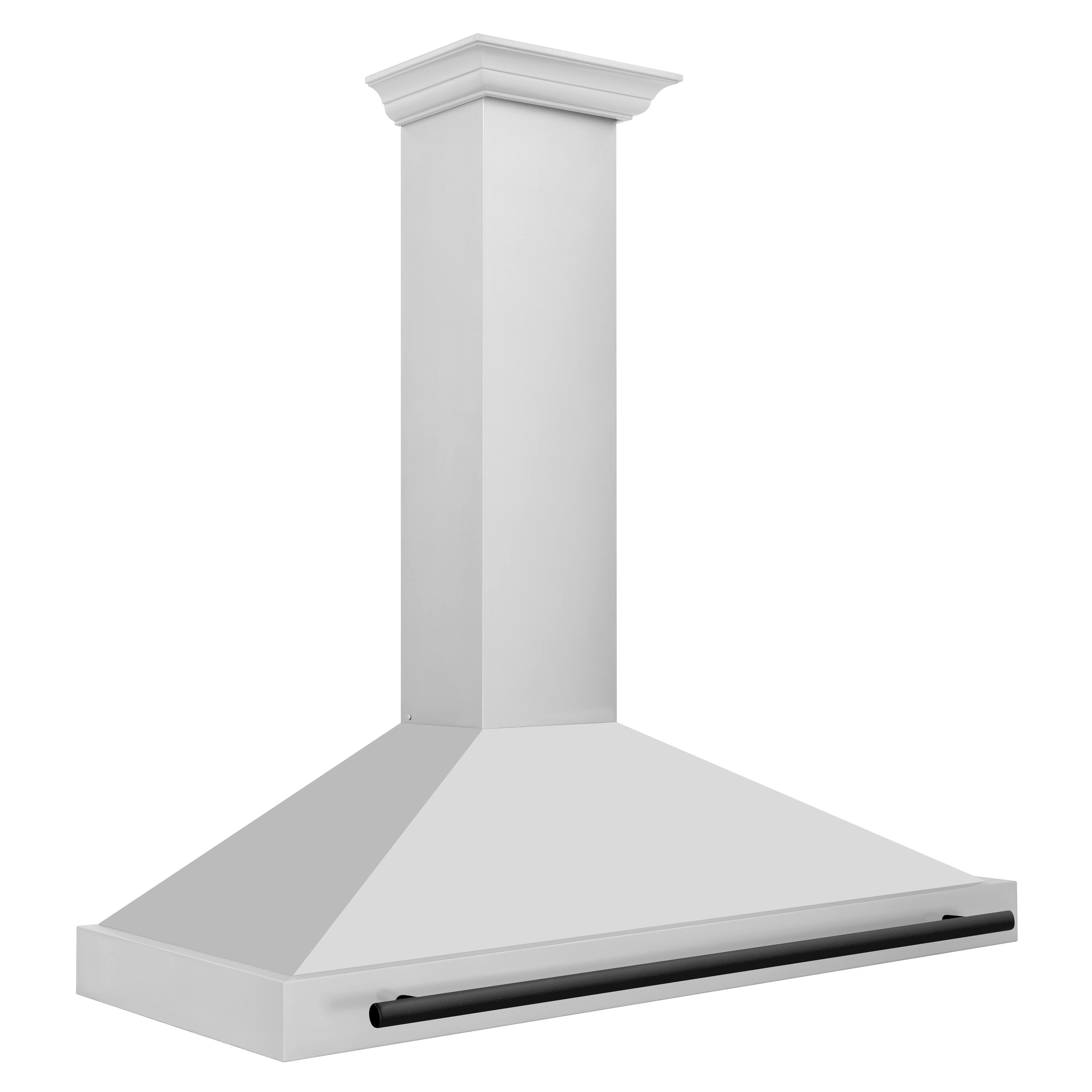 Angle. ZLINE - ZLINE Autograph Edition 48 in. Convertible Satin Stainless Steel Wall Mount Range Hood with Matte Black Handle - Stainless steel.