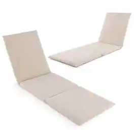 Costway - 2 PCS Outdoor Chaise Lounge Cushion with Hook & Loop Fastener Fixing Straps Patio - White