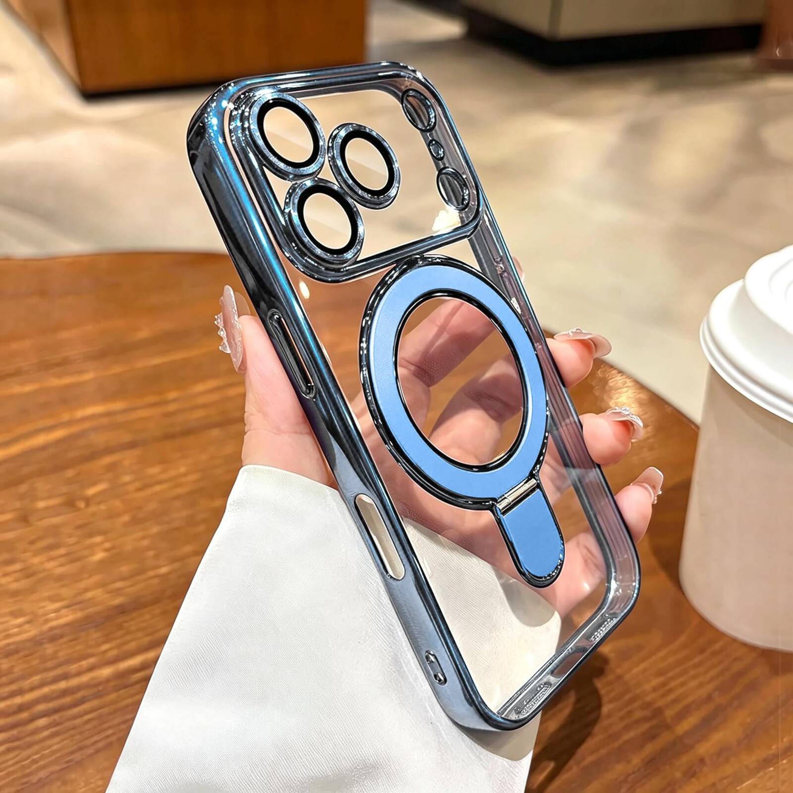 Alt View 1. UUCOVER - Magnetic Case for iPhone 18 Pro Max,Shockproof TPU+PC Clear Case Ring Stand Compatible with MagSafe Camera Lens Cover - Skyblue.